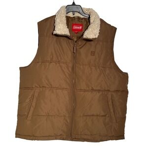 Coleman Men's Puffer Vest Sherpa Collar Brown XL Insulated Outdoor Gear NEW
